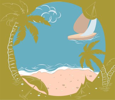 Palmiye ağaçları ve yelkenlisi olan ada.