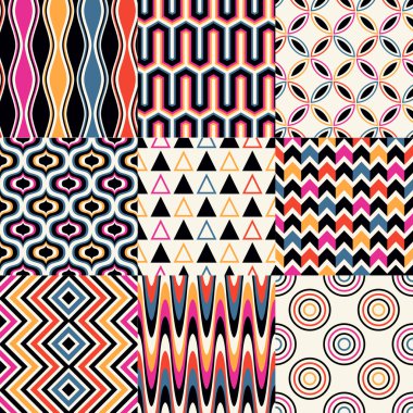 Dikişsiz retro geometrik desen kümesi