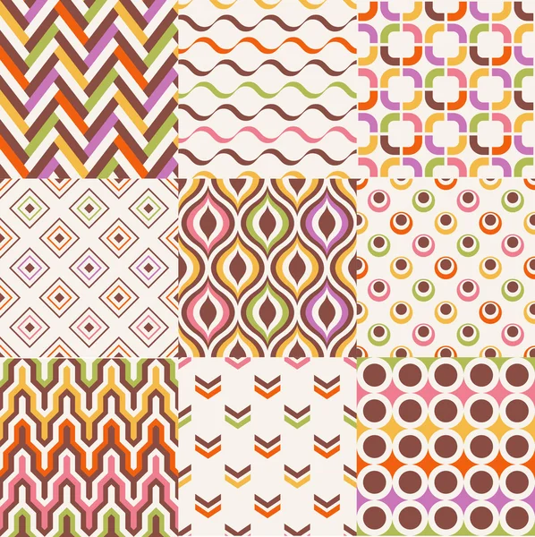 Set of seamless retro geometric pattern — Stock Vector