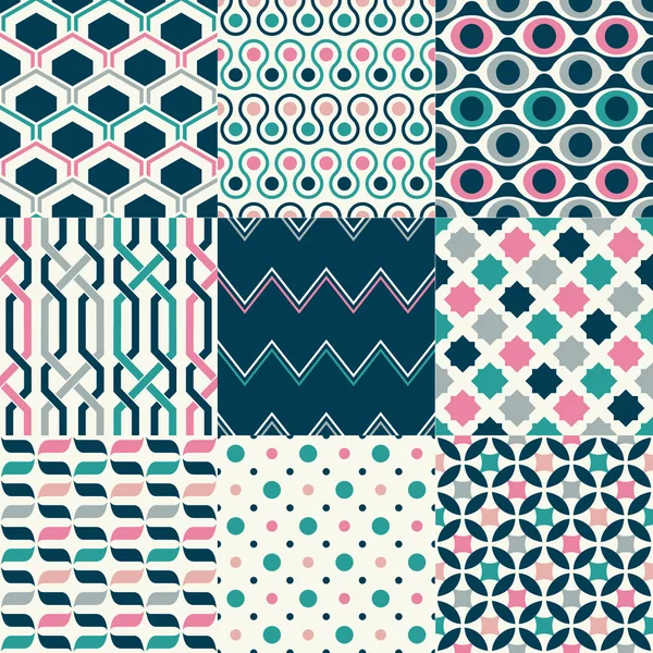 Set of seamless retro geometric pattern — Stock Vector