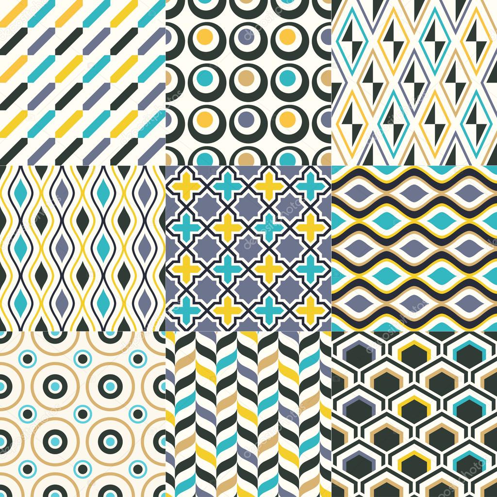 Set of seamless retro geometric pattern