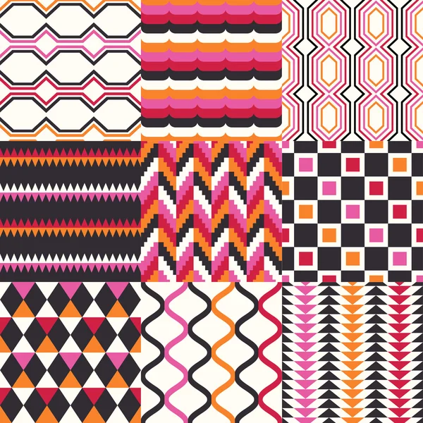 Set of seamless retro geometric pattern — Stock Vector