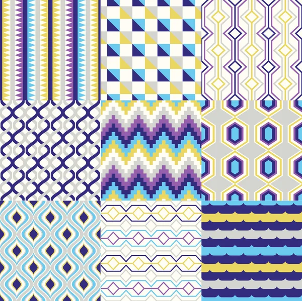 Ensemble de motifs géométriques rétro sans couture — Image vectorielle