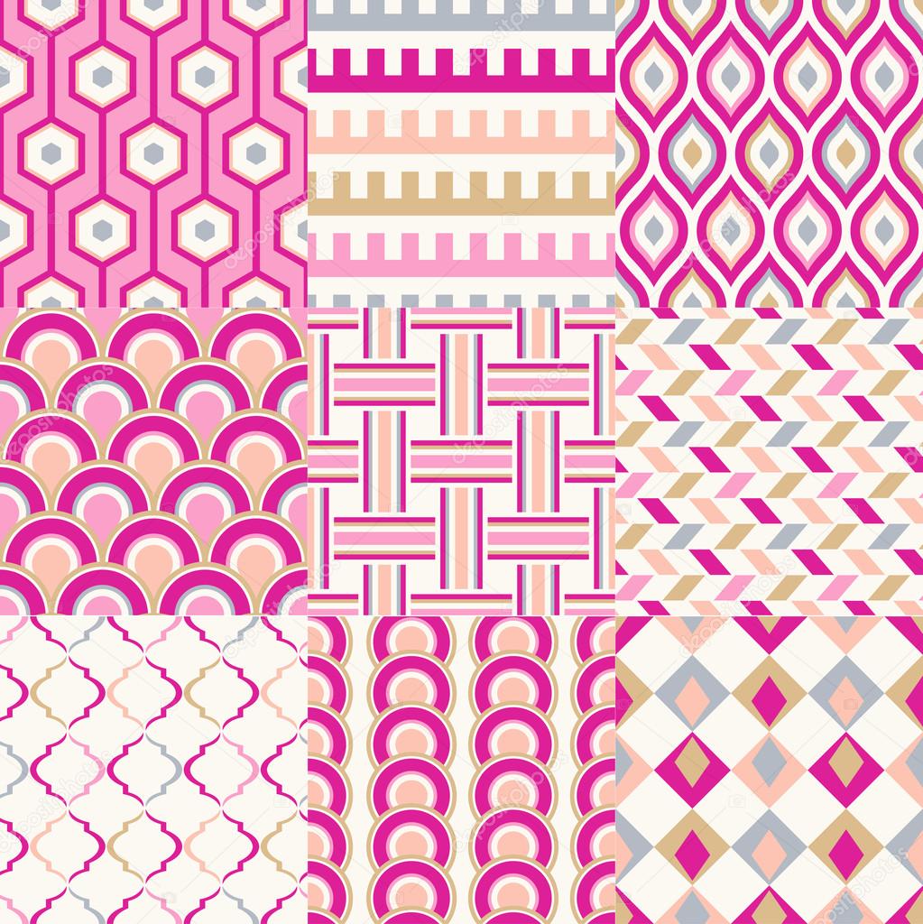 Set of seamless retro geometric pattern