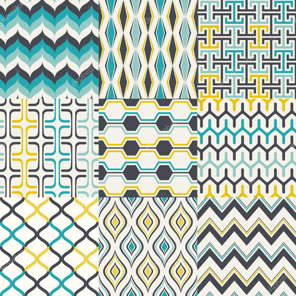 Set of seamless retro geometric pattern