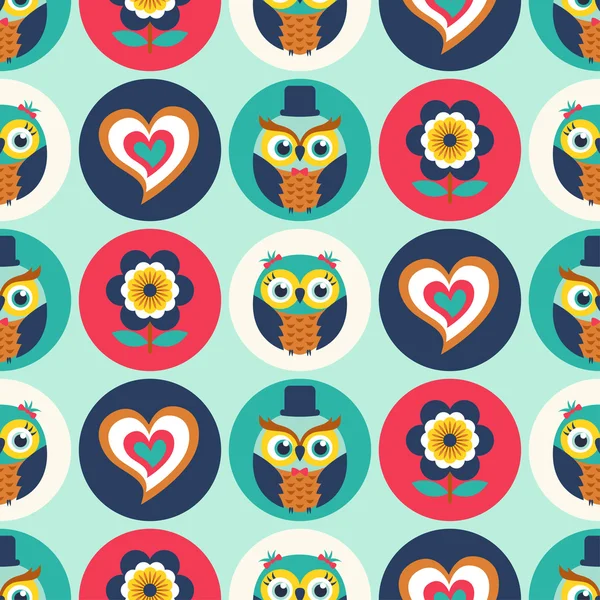 Seamless owls birds pattern — Stock Vector