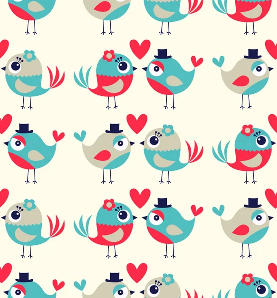 Varrat nélküli madarak szerelem aranyos háttér — Stock Vector