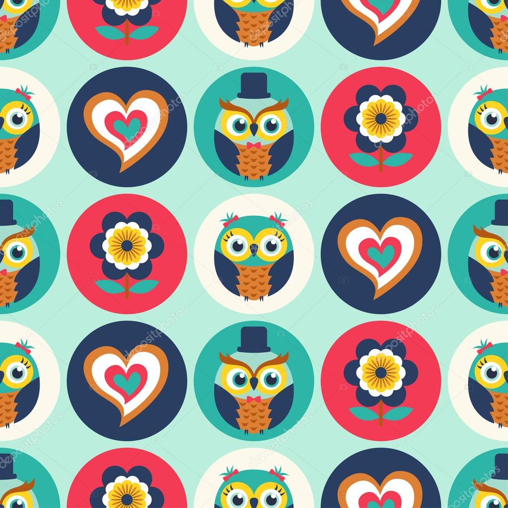 seamless owls birds pattern