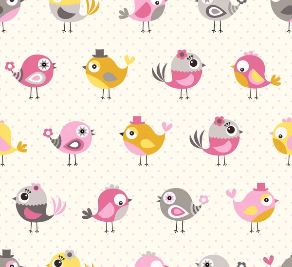 Naadloze cute vogels cartoon patroon — Stockvector