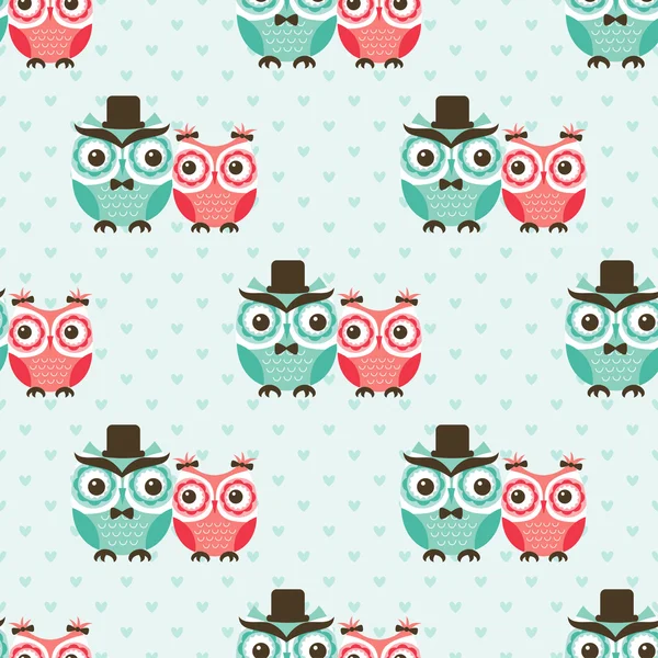 Seamless owls birds pattern — Stock Vector