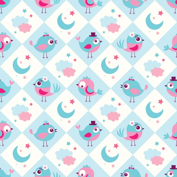 Seamless cartoon birds pattern — Stock Vector