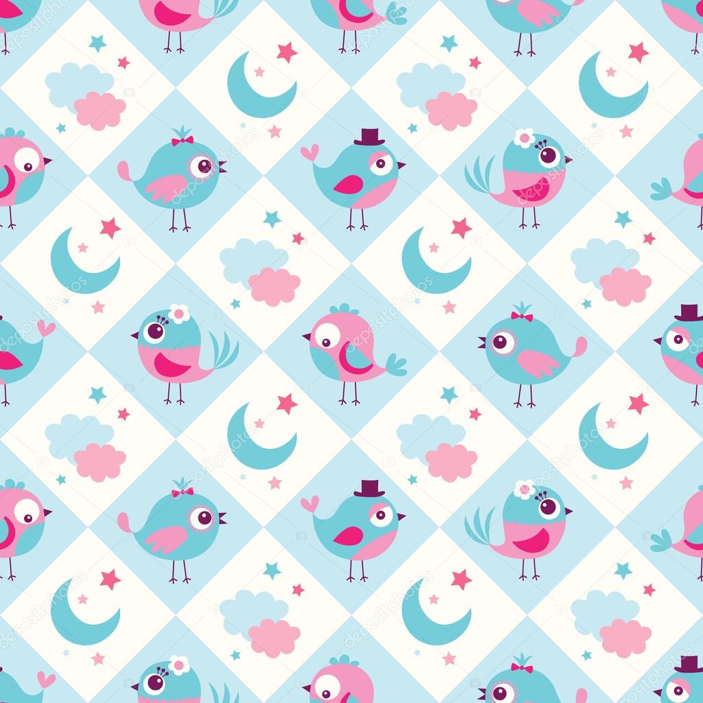 seamless cartoon birds pattern