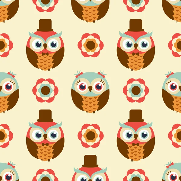 Owls cartoon pattern — Stock Vector