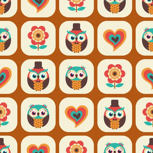 Owls cartoon pattern — Stock Vector