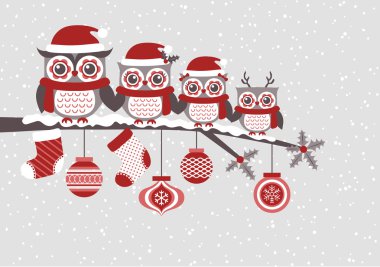 Noel kartı ile baykuşlar