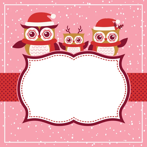 フクロウとクリスマスのグリーティング カード — ストックベクタ
