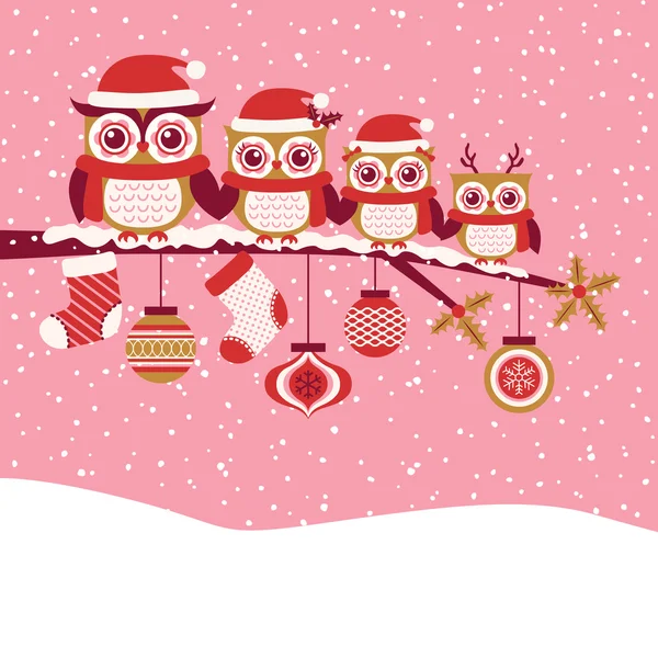 フクロウのクリスマス カード — ストックベクタ