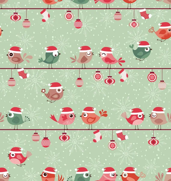 Naadloze vogels Kerst patroon — Stockvector