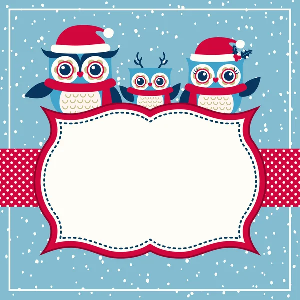 Búhos de dibujos animados fondo de Navidad — Vector de stock