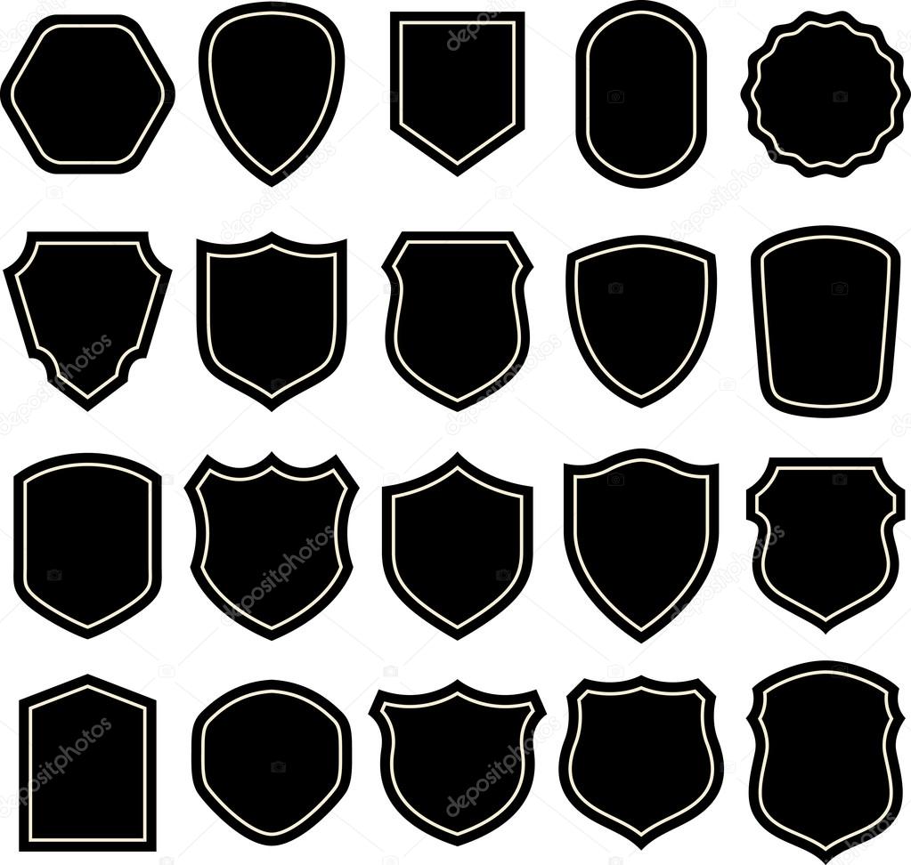 set of blach badges, shields