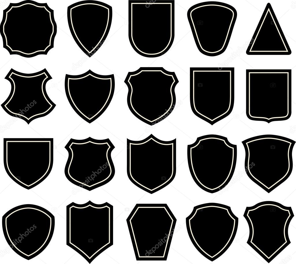 set of blach badges, shields