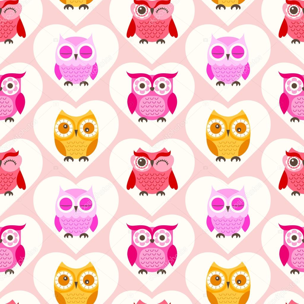 seamless cartoon owls pattern