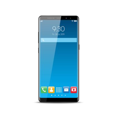Yeni gerçekçi cep telefonu modern tarzda. Kullanıcı simgeli akıllı telefon. beyaz arkaplanda izole.