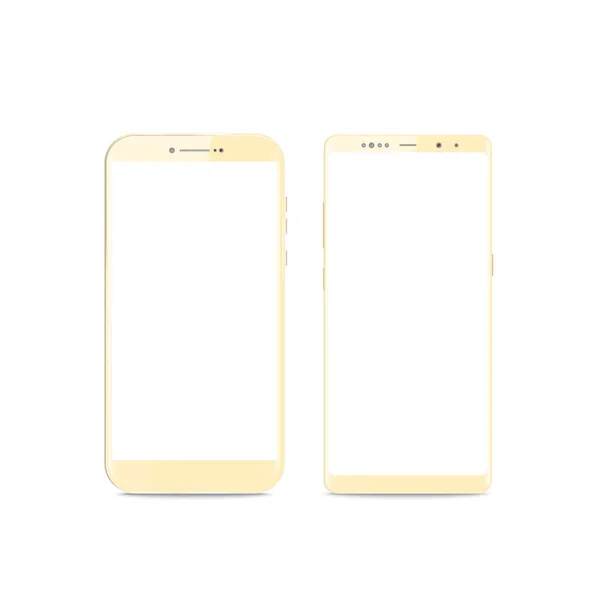 Nuovo Realistico Mobile Gold Smartphone Stile Moderno Smartphone Vettoriale Isolato — Vettoriale Stock