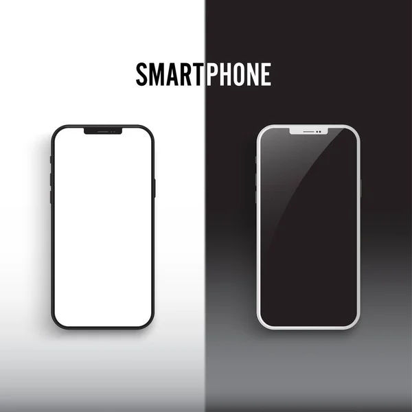 Mockup Smartphone Bianco Nero Con Schermo Isolato Sfondo Bianco Nero — Vettoriale Stock
