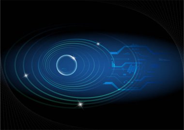 Parlak neon daireli koyu soyut arkaplan, vektör