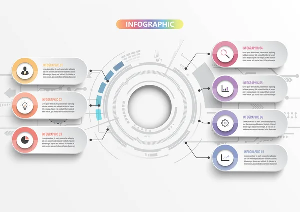 Modèle Infographie Vectorielle Avec Étiquette Papier Cercles Intégrés Concept Entreprise — Image vectorielle