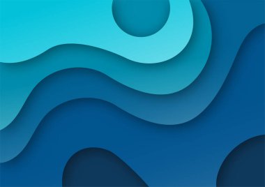 Mavi kağıt kesme dalgaları ile soyut arka plan ile A4 afişlerini kaplayın. Zıt renkler. Sunumlar, el ilanları, posterler için vektör tasarımı düzeni