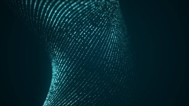 Hareketli noktalı soyut dalga. Parçacık akışı. Siber teknoloji çizimi. 3d oluşturma.