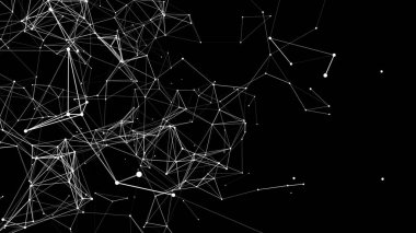 Hareketli noktalar ve çizgilerle soyut bir arkaplan. Ağ bağlantısı yapısı. Fütürist illüstrasyon. Dijital teknoloji tasarımı.