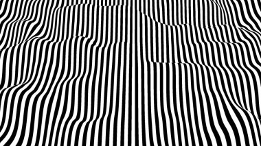 Soyut optik illüzyon dalgası. Çarpıtma etkisi olan siyah beyaz çizgiler. Geometrik çizgiler deseni.