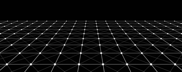 抽象ベクトルパースグリッド レトロなスタイルのデジタル背景 黒の背景にワイヤーフレームの風景 — ストックベクタ