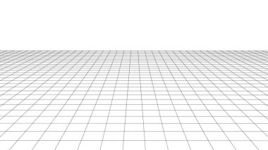 Soyut vektör perspektif ızgarası. Geçmişe dönük dijital arkaplan. Beyaz arkaplanda tel çerçeve.