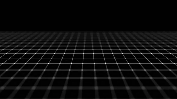 Abstract perspective grid. Digital background in retro style. Wireframe landscape on dark background. 3d rendering