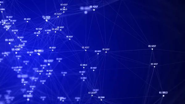 Data analysis concept. Abstract digital blue background. Big data visualization. Wave consisting of glowing particles. 3d rendering.