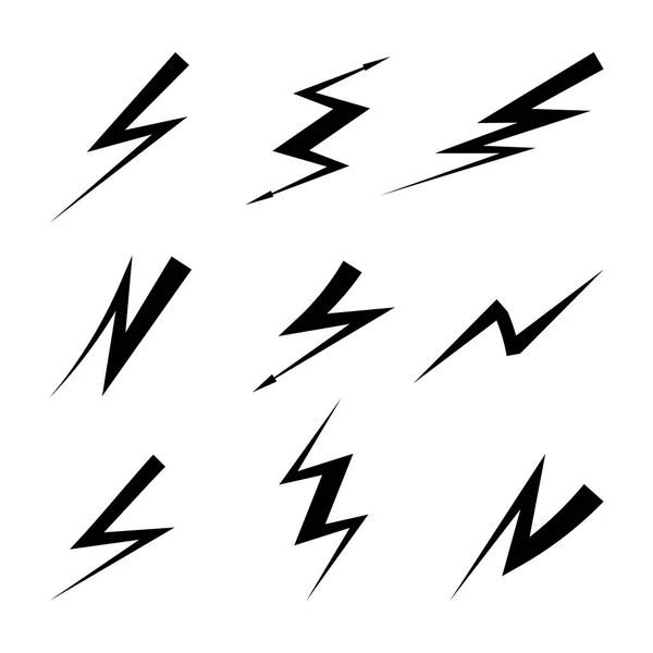 Set Von Blitz Symbolen Flachen Stil Energie Elektrizität Und Stromsymbol — Stockvektor