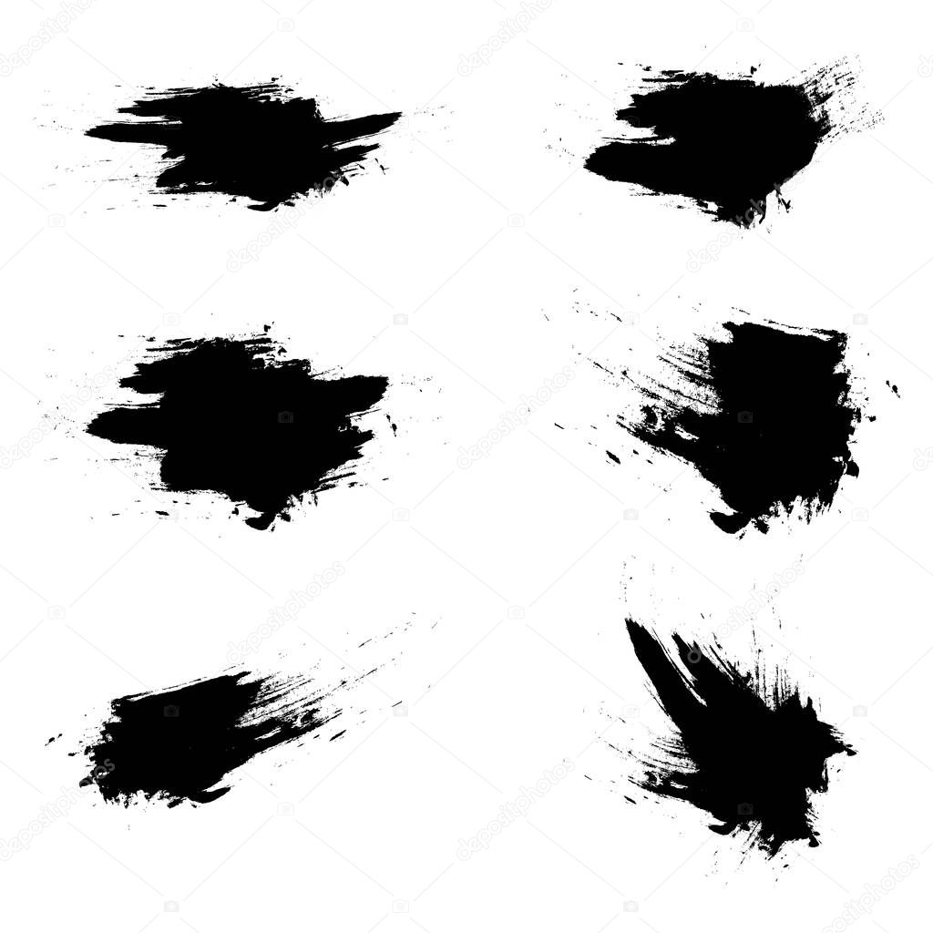 Set of brush strokes. Collection grunge background. Vector black texture on white.