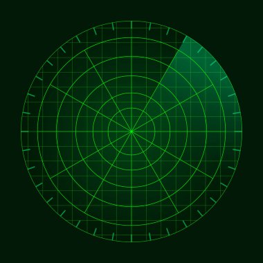 Green radar screen. Military air search system. HUD radar display. Futuristic interface radio detection. Vector illustration. clipart