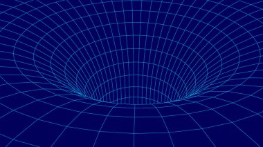 Fütürist mavi huni. Telgraf çerçeveli uzay yolculuğu tüneli. Yüzey warp hızına sahip soyut mavi solucan deliği.