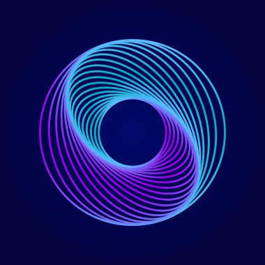 Soyut girdap sembolleri seti. Bükülmüş kablo şeması tüneli. Kıvrımlı. Parlak çokgen elementi teknolojisi.