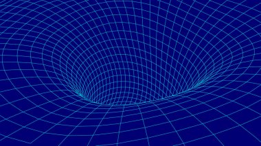 Fütürist mavi huni. Telgraf çerçeveli uzay yolculuğu tüneli. Yüzey warp hızına sahip soyut mavi solucan deliği.