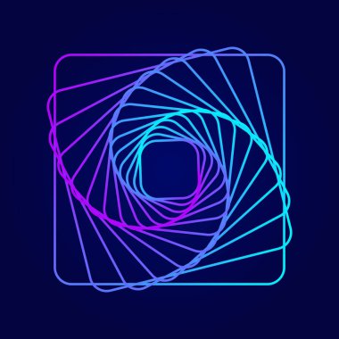 Soyut girdap sembolleri seti. Bükülmüş kablo şeması tüneli. Kıvrımlı. Parlak çokgen elementi teknolojisi.