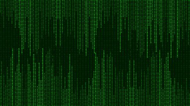 Yeşil matris arka planı. Ekranda düşen sayılar. Teknoloji akışı ikili kodu. Dijital vektör illüstrasyonu.