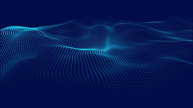 Hareketli noktalı soyut dalga. Parçacık akışı. Siber teknoloji çizimi.