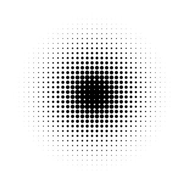 Siyah yarım ton daireler. Beneklerden yapılmış pop sanat dokusu. Yuvarlak noktalar gradyanı. Vektör illüstrasyonu.