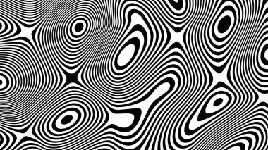 Soyut optik illüzyon dalgası. Çarpıtma etkisi olan siyah beyaz çizgiler. Geometrik çizgiler deseni.